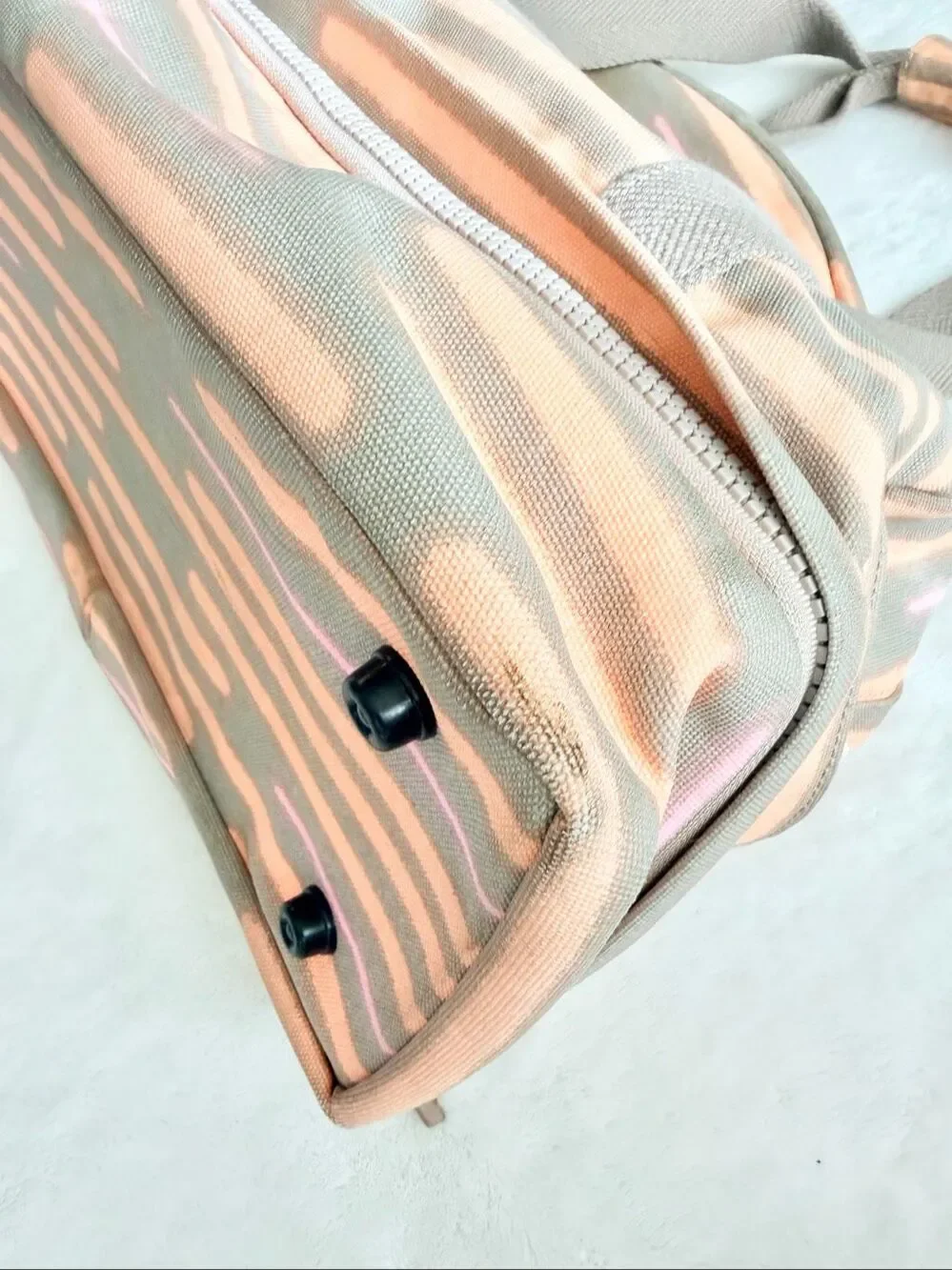 Kate Spade Saturday Weekender Travel Bag Gray Peach Pink Stripe Overnight Duffel